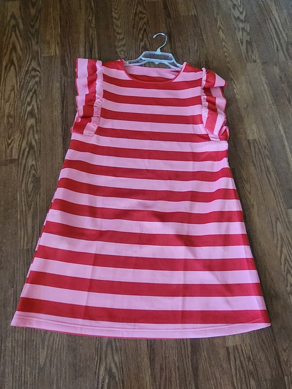 Striped Pink and Red Mini Dress with Ruffle Sleeves